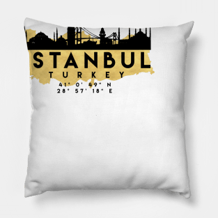 Istanbul Turkey Skyline Map Art Pillow