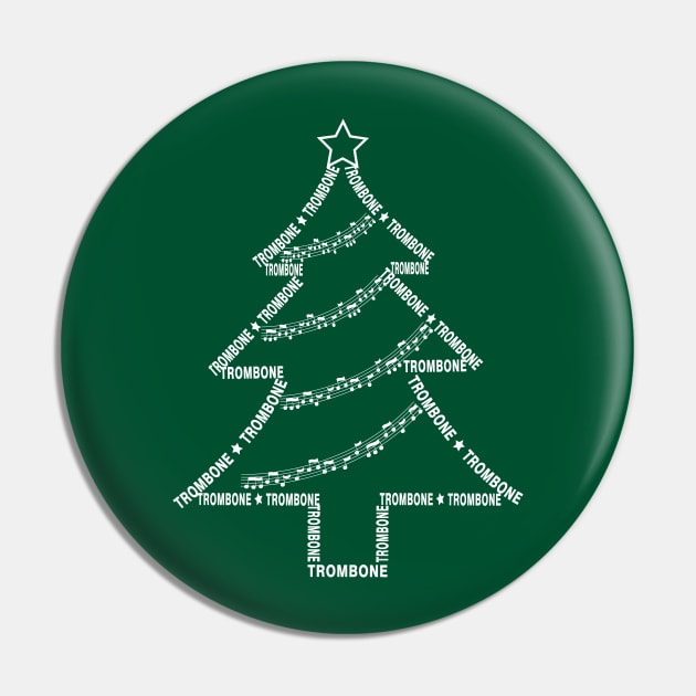 White Trombone Text Christmas Tree Pin by Barthol Graphics