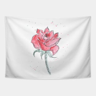 Red beautiful flower rose, plant, nature. Watercolor, art decoration, sketch. Illustration hand drawn modern painting Tapestry