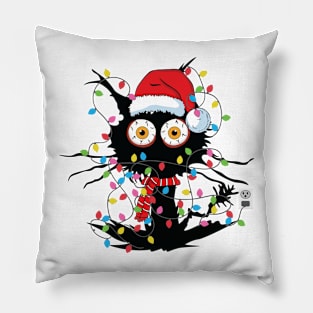 Black Cat christmas light tshirt funny cat lover christmas Pillow