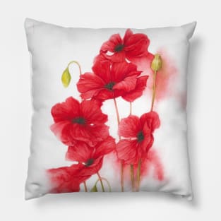 Red Poppies in Watercolour Pillow