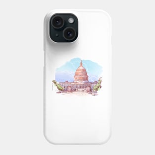 Panorama of the US Capitol. Painted Sketch isolated on white background. EPS10 vector illustration. Phone Case