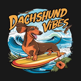 Dachshund Riding Surfboard Surfing T-Shirt