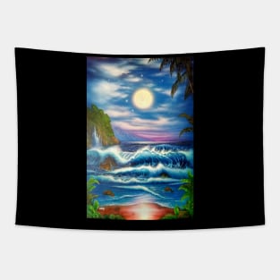 Full moon Hawaiian surfing t-shirt Tapestry