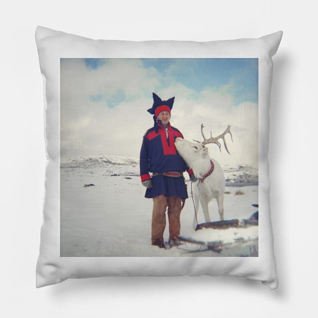 Sami and Reindeer on Magerøya, Norway Pillow by ztrnorge