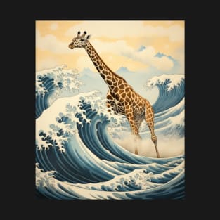 Funny Giraffe Art The great wave off Kanagawa Japanese T-Shirt