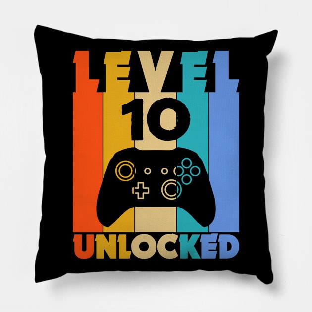 Level 10 Unlocked Funny Video Gamer Birthday Novelty T-Shirt Pillow by MekiBuzz Graphics