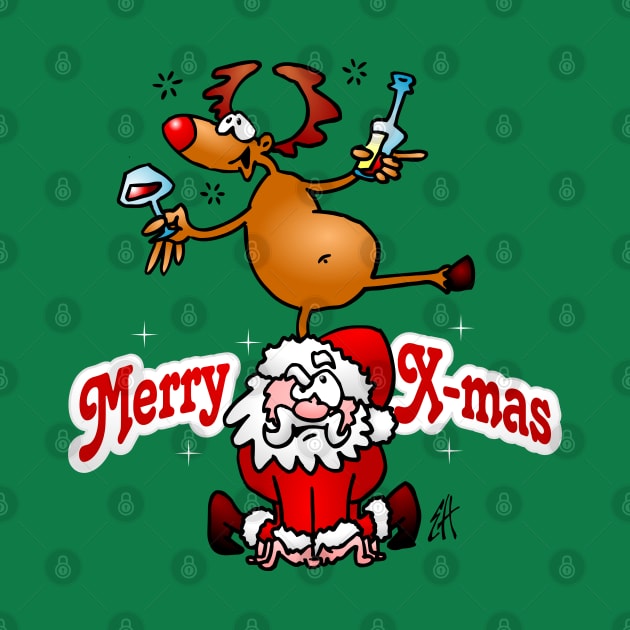 Merry X-mas from Santa Claus and his reindeer by Cardvibes