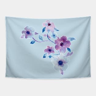 Wild Rose and Leaves in Blue and Purple Tapestry