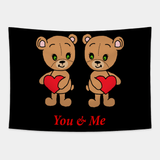 You & Me! Cute baby bears with hearts Tapestry