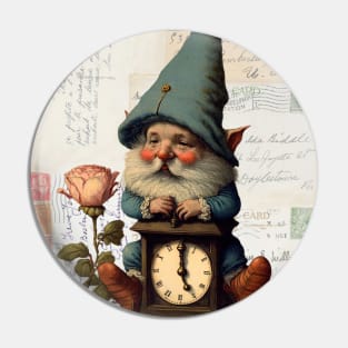 Vintage Gnome on Antique Postcards Pin