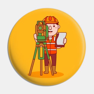 Cute Land Surveyor Cartoon Pin
