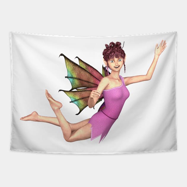 Hello world elf fairy faerie flying with dragon wings Tapestry by Fantasyart123