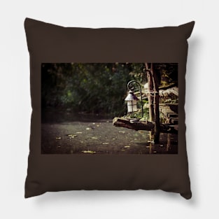 Magic lantern on wooden bridge by the lake Pillow