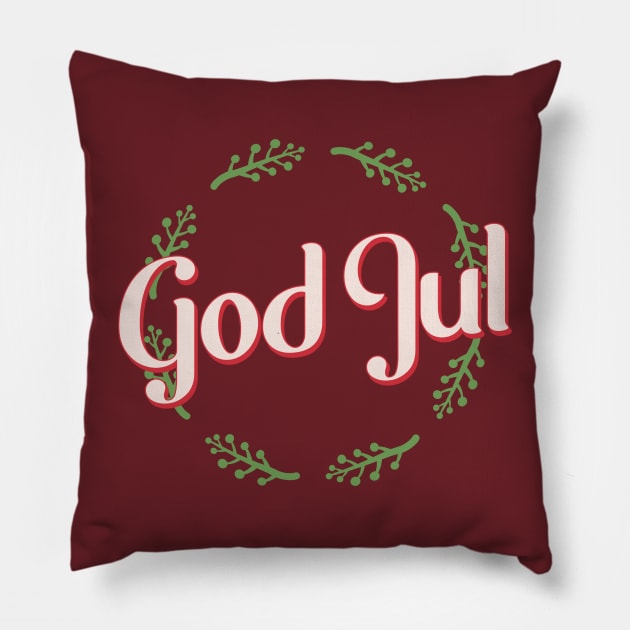 God Jul Merry Christmas Pillow by Space Cadet Tees