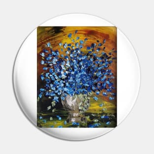 Blue Flowers, Blue Vintage Flowers, Vintage Decor, Blue Flowers on gold, Modern Impressionism, Floral decor, blue decor Pin