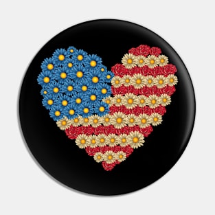 American Flag Floral Heart 4th of July Day Floral Patriotic Pin