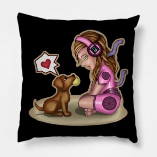 Cyborg girl and Puppy Playmate Pillow