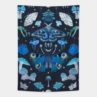 Glowing Moth and Mushroom Magic Pattern Tapestry