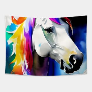 White horse head with colored mane Tapestry