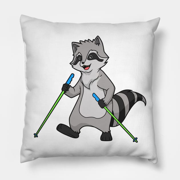 Nordic Walking Comic Waschbär Pillow by Modern Medieval Design