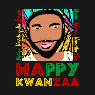 Happy Kwanzaa And Bearded African American Man Male Drawing T-Shirt