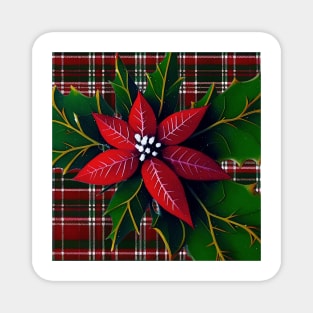 Poinsettia on Plaid Magnet