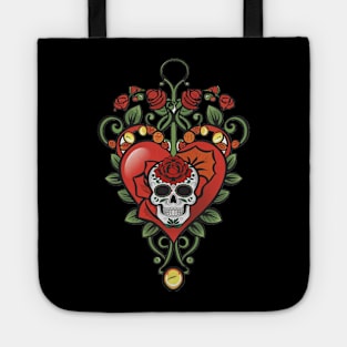 Mexican Pride Skull Heart & Rose Graphic Art Tote