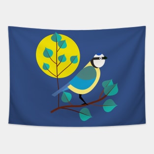 Chickadee and Moon Tapestry