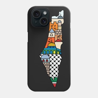 I Love Palestine My Homeland Palestinian Map with Kufiya Hatta Pattern and Most Sacred Cites -wht Phone Case