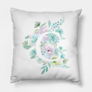 Botanical alphabet C green and purple flowers Pillow