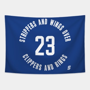 Strippers and Wings Over Clippers and Rings Tapestry