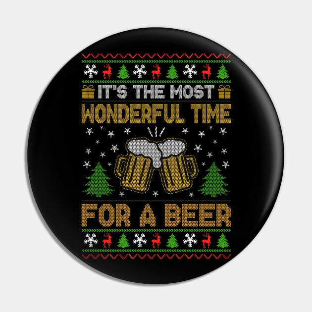 Most Wonderful Time for a Beer Ugly chritmas sweater Pin by MZeeDesigns