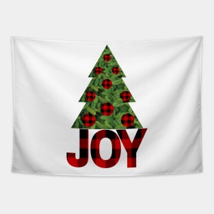 Christmas Joy with Buffalo Print Pattern and a Pine Tree Tapestry