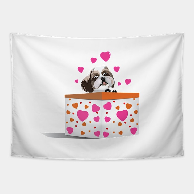 Puppy Shih Tzu Valentine Tapestry by Kanom-Tom