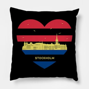 Sweden Skyline cityscape Heart Shape Birds Flying Stockholm Pillow