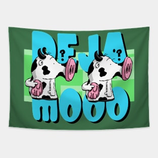 Deja Moo Funny Cartoon Cows Tapestry