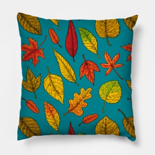 Autumn leaves on blue Pillow