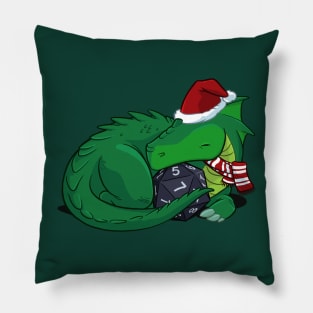 D20 Green Dragon Holiday Edition Pillow