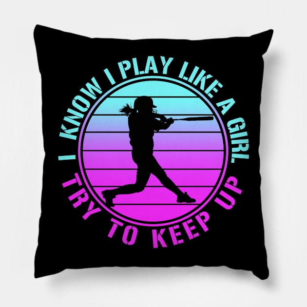 Vintage Softball Girl Pillow by RichyTor