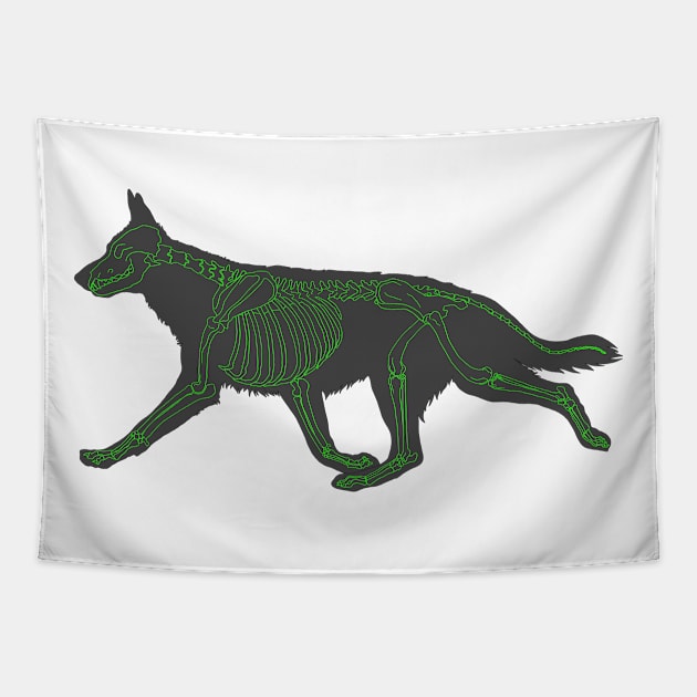 Halloween Design - Dog Skeleton Green Tapestry by Earthy Fauna & Flora