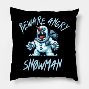 Beware Angry Snowman - Evil Monster Snowman Design Pillow