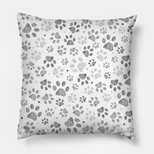 Doodle grey paw prints seamless Pillow