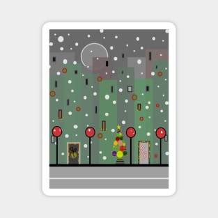 White Christmas Cityscape Magnet