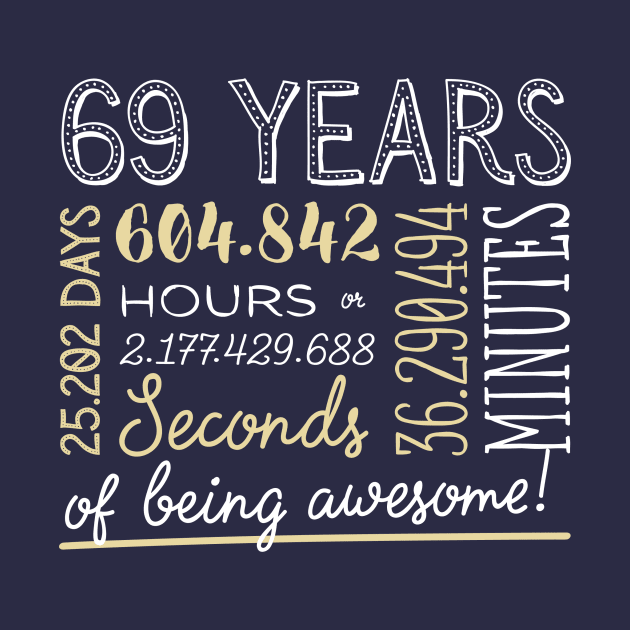 69th Birthday Gifts - 69 Years of being Awesome in Hours & Seconds by BetterManufaktur