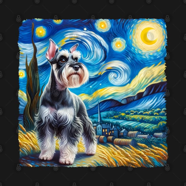 Starry Miniature Schnauzer Dog Portrait - Pet Portrait by starry_night