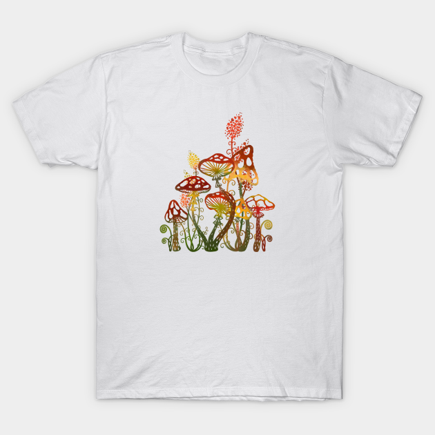 red magic forest mushrooms and fern - Mushrooms - T-Shirt