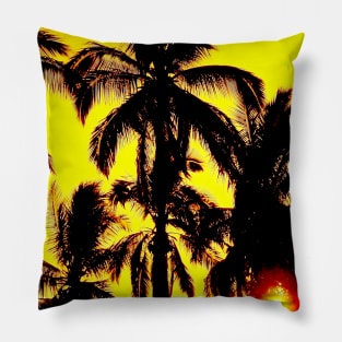 Golden Palm Tree Sunset Pillow