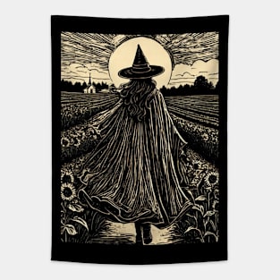 Vintage Witch in Sunflower Field Tapestry