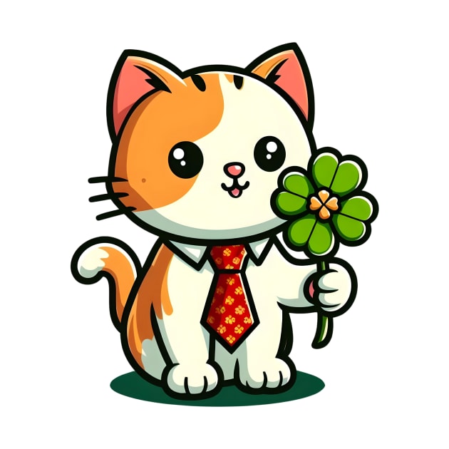 Cat Holding Shamrock for St Patricks Day by Rizstor